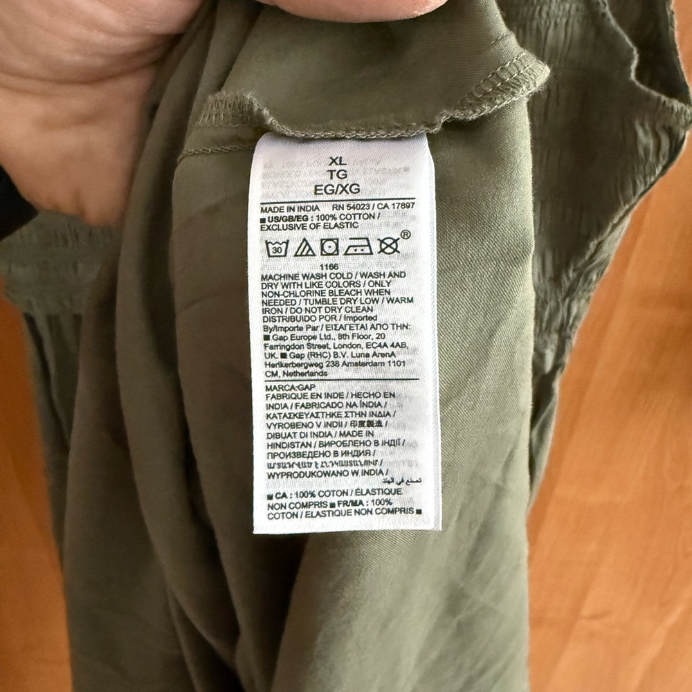 GAP Smocked Ruffle-Sleeve Cotton Midi Dress NWT • Olive - Picture 4 of 4